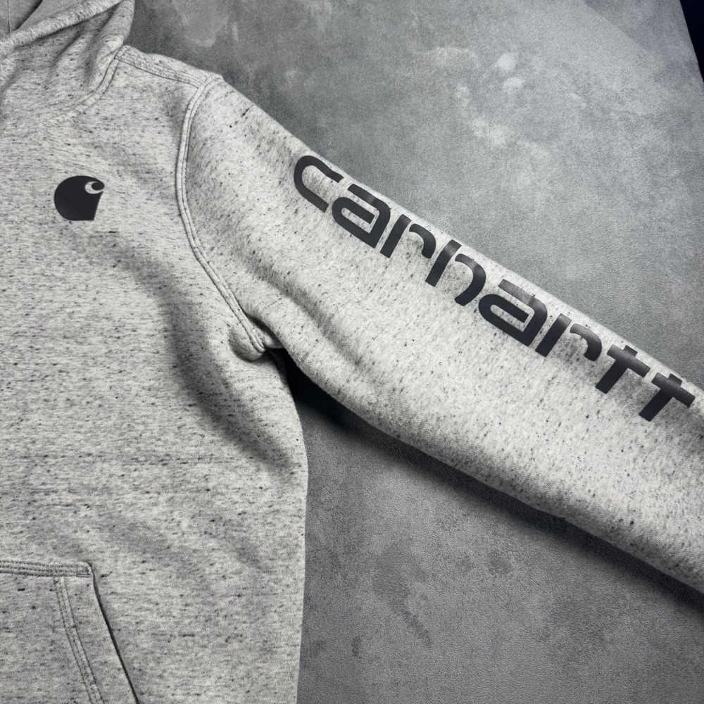 Carhartt Girls Relaxed Fit Hoodie Gray Salt and Pepper Logo Sleeve Size L 12/14